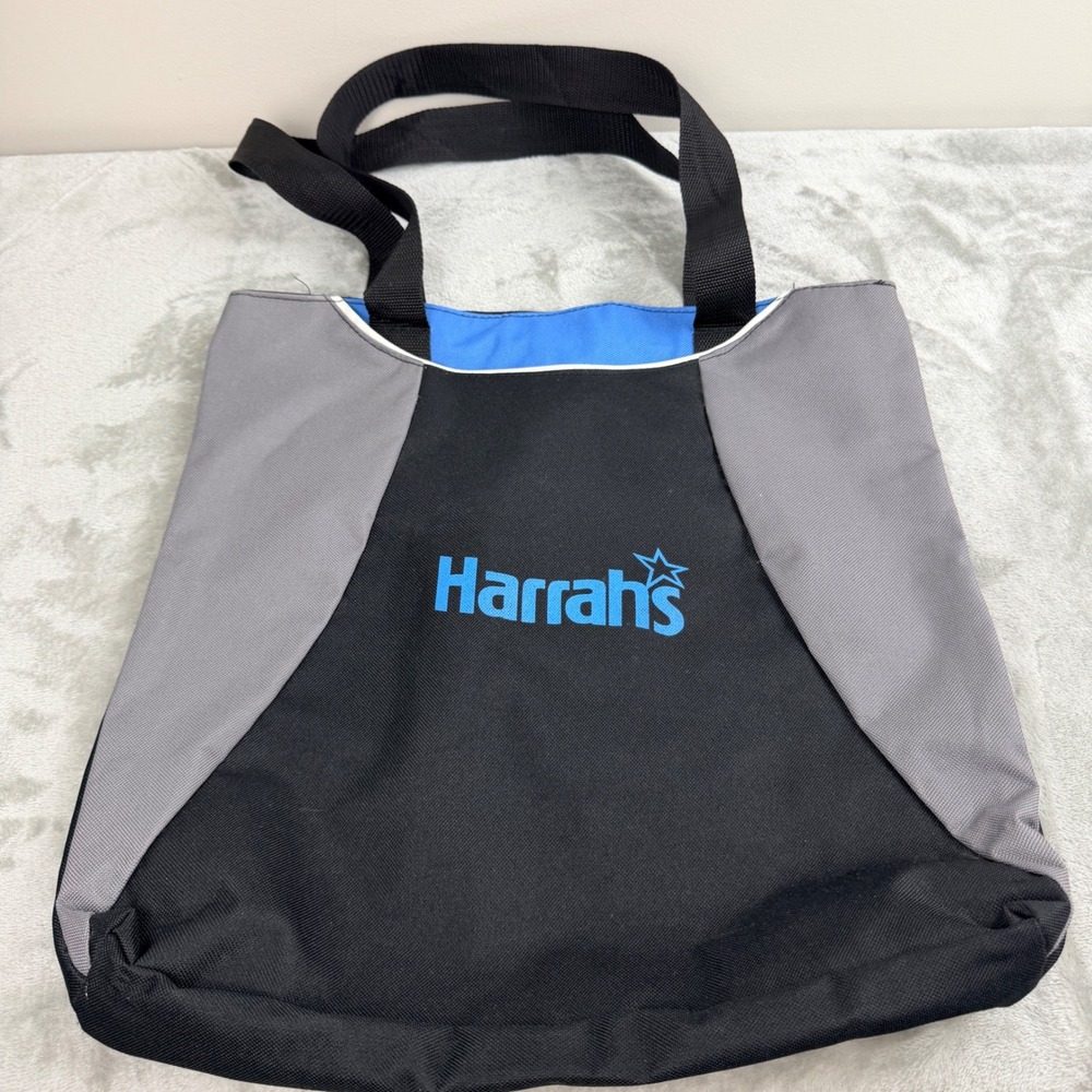 Harrah's Casino‎ Promotional Tote Bag Leeds Black Gray Blue Canvas Shoulder Bag